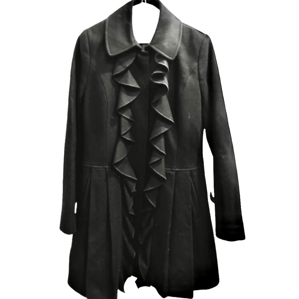 Double Ruffle Pleated Pea Coat - Picture 6 of 15